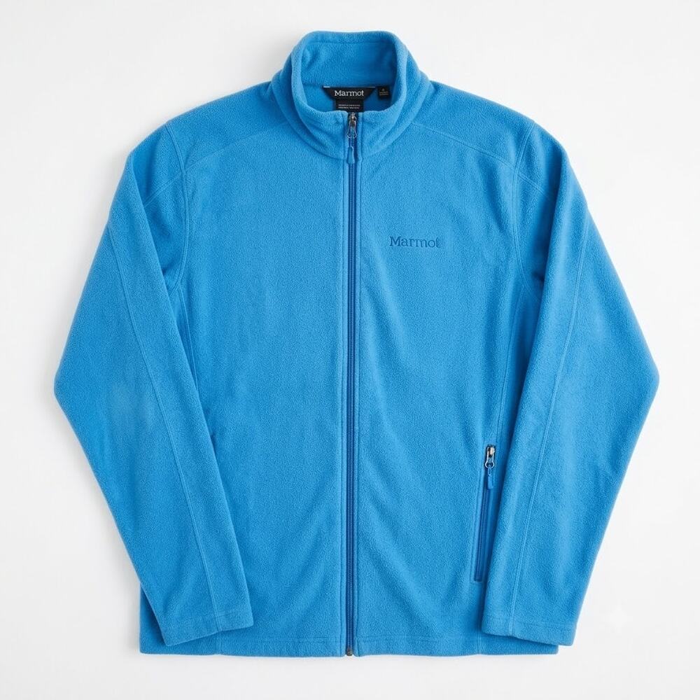 Marmot Fleece Full Zip Basic Jacket Blue Mock Neck Pockets Hiking Mens Large